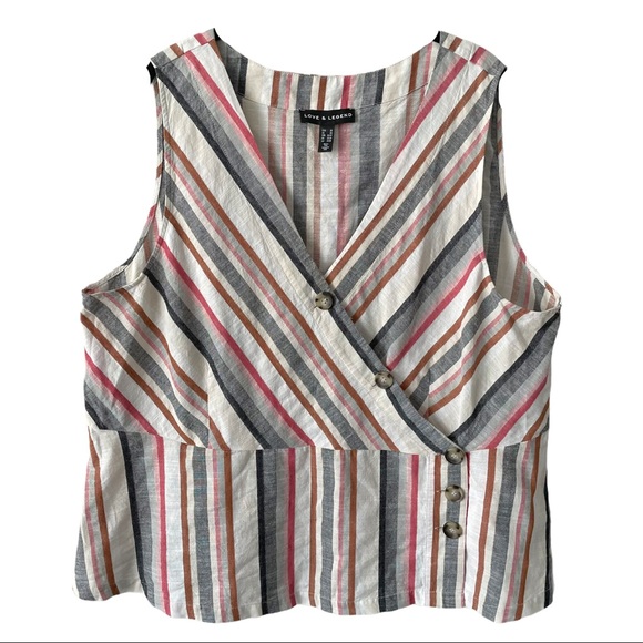 Love & Legend Tops - Love & Legend Striped Cotton Sleeveless Blouse 2X